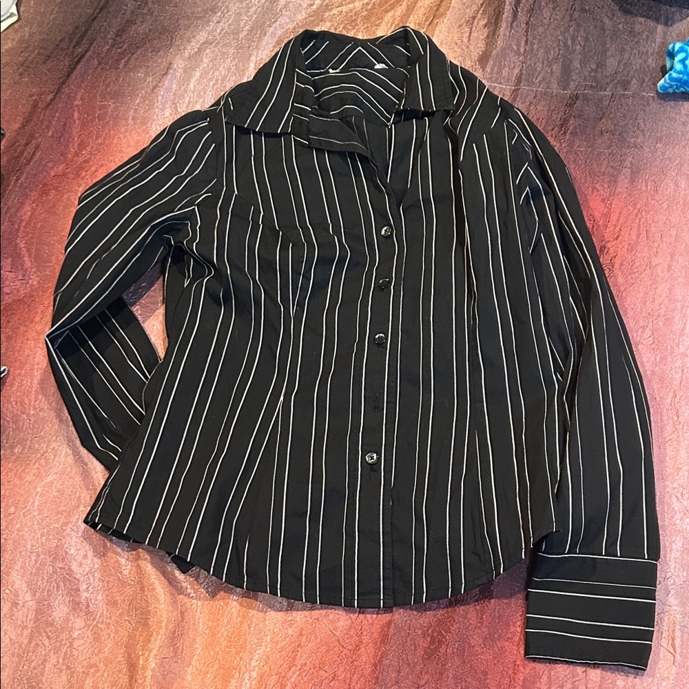 Vintage Black‎ and White Striped Button Down Shirt